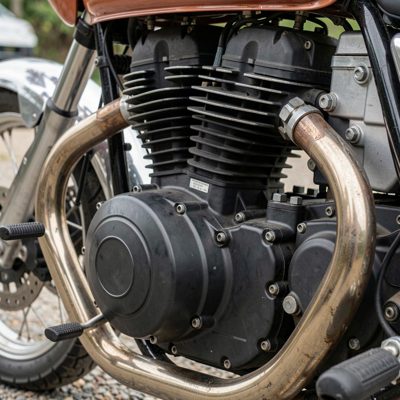 a motorbike engine photographed close