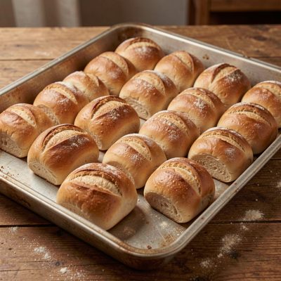 a tray of bread rolls scored and ready