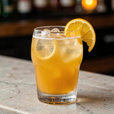 a cocktail garnished with a citrus twist