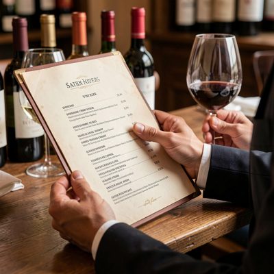 a wine list being handed to a customer