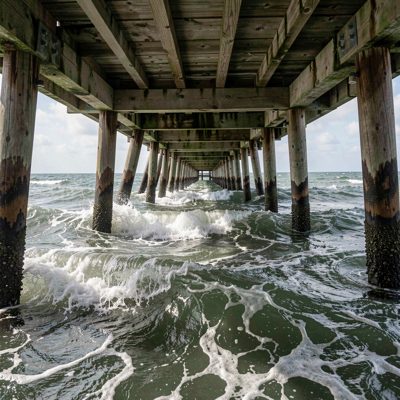 waves seen from beneath a pier