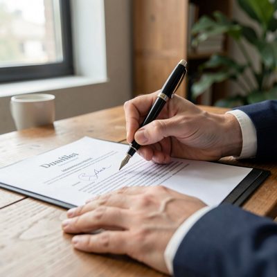 a person signing a contract with a pen, hands only
