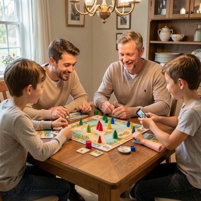 a family board game on a dining table