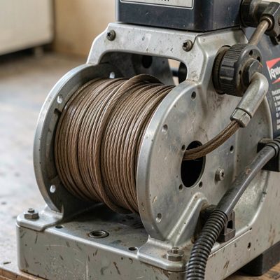 a hoover cord being wound back onto the machine