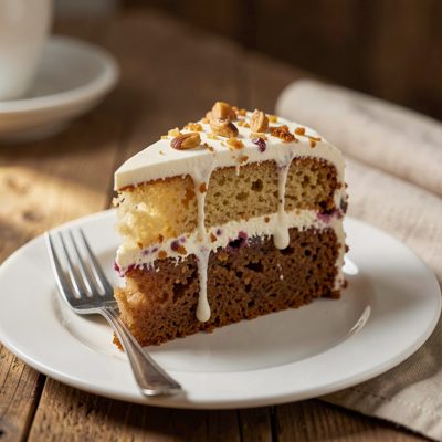 a slice of cake on a plate with a fork