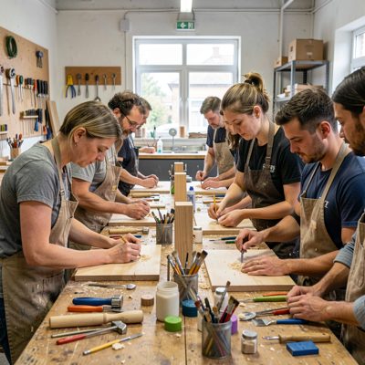 a workshop class with people making together