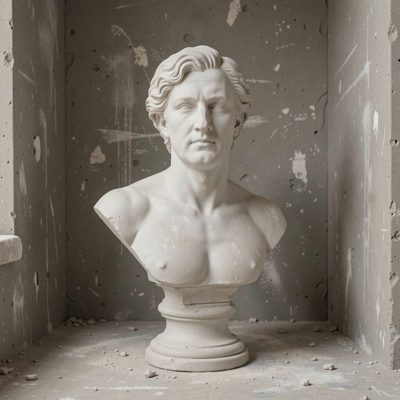 a plaster cast bust in a dusty studio corner
