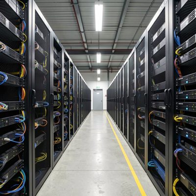 a hot aisle running between two rows of racks