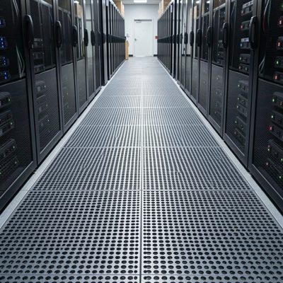 a perforated floor tile in a cold aisle