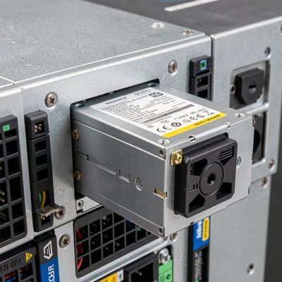 a server power supply being slid into its bay