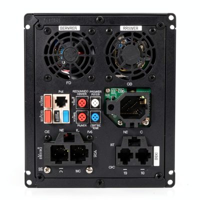 a server rear panel with redundant power and network ports
