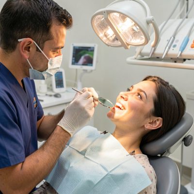 a dentist examining a patient with a mirror