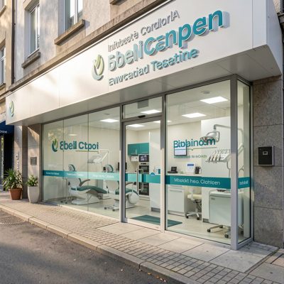 a dental clinic exterior with a glass front
