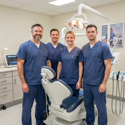 a dental team standing in a surgery