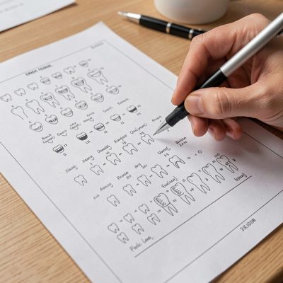 a dental chart being completed on paper