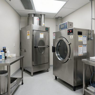 sterilisation room with autoclave visible