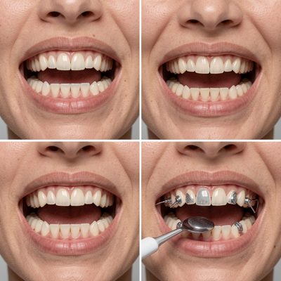 teeth whitening process stages displayed together