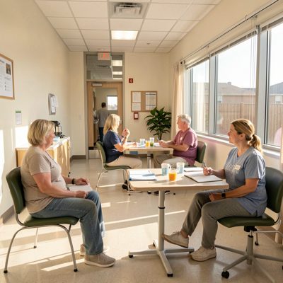 morning clinic view with patients seated