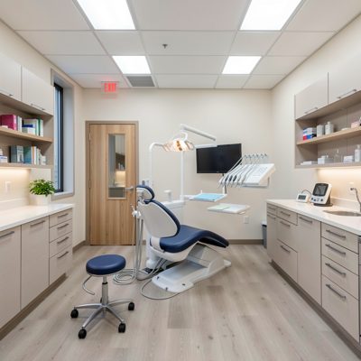 wide shot of dental practice interior lighting