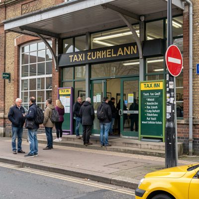 a taxi rank outside a station entrance
