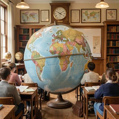 history classroom globe centered on world map spot