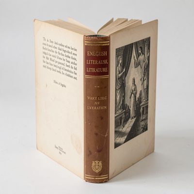 english literature book spine facing open page view