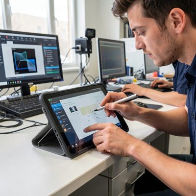 technology lab touchscreen tablet dock in use demonstration