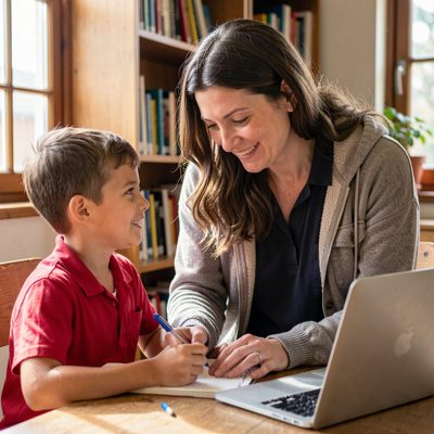 a teacher helping a pupil one to one