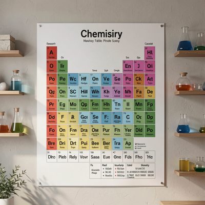 a chemistry periodic table poster on a wall