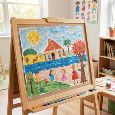 kindergarten art project on easel