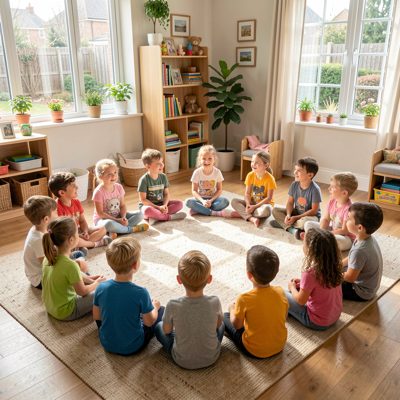morning circle time with children seated