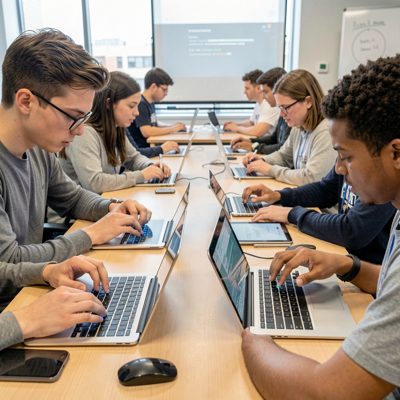 technology class hands-on coding session on tablets