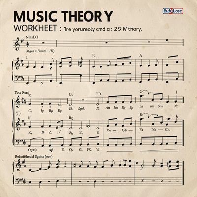 music theory worksheet with musical notation shown