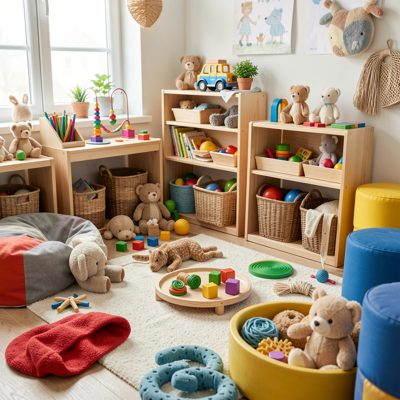 early childhood sensory play area filled with textures