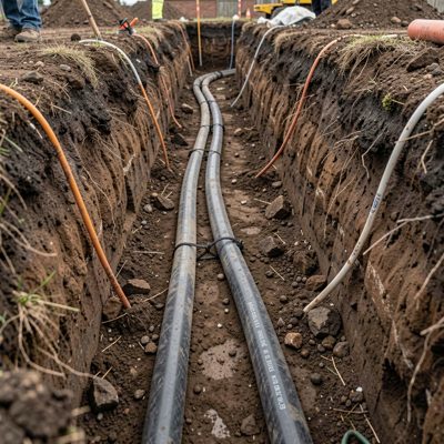 an underground cable being laid in a trench
