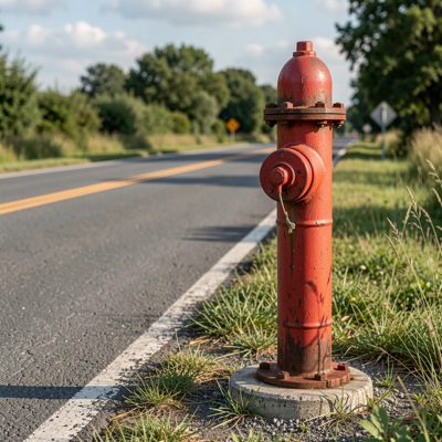 a hydrant marker post beside a road