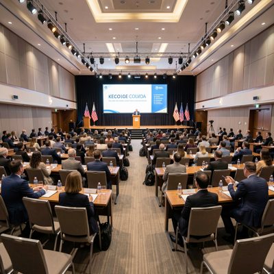 a conference hall set for a keynote