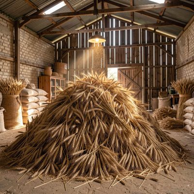 a grain store with a heap of wheat