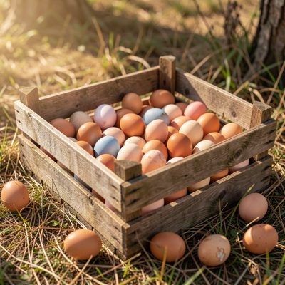 a crate of eggs collected that morning