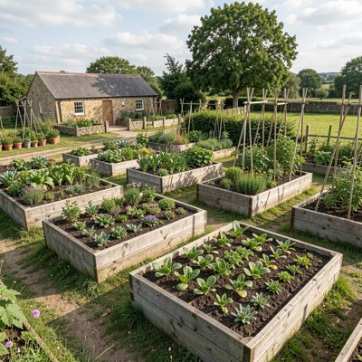 a smallholding with raised vegetable beds