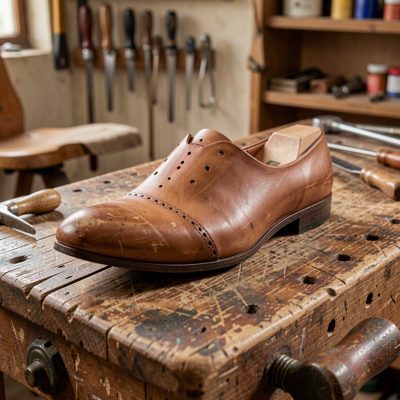 a shoe last on a cobbler's bench