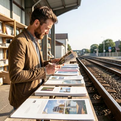 a designer reviewing samples on a rail