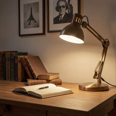a set with a practical lamp glowing on camera