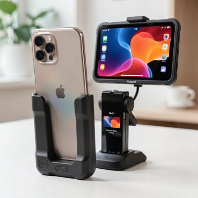 a smartphone rig with a battery grip and external monitor