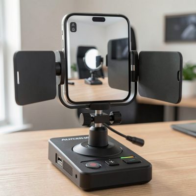 a phone teleprompter with a beam splitter mirror