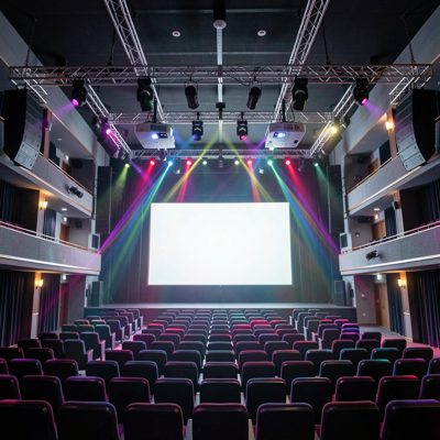 a dual laser projector installation above a cinema auditorium