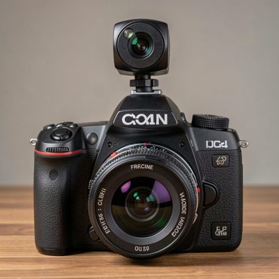 a camera with a tracking sensor mounted above the lens