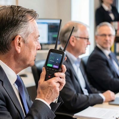 a director watching a wireless monitor on a hand held receiver