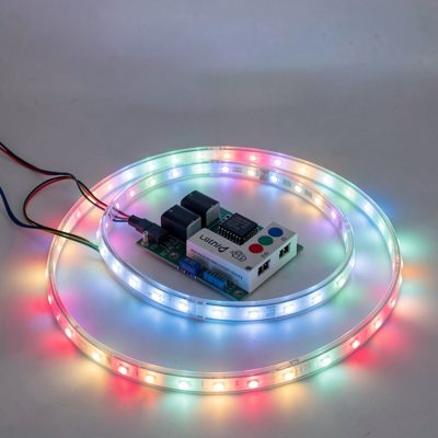 rgb led tube lights arranged around a small set
