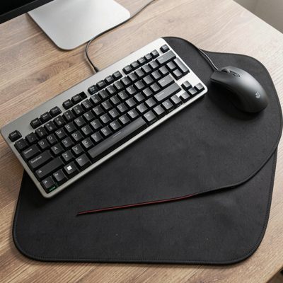 a desk mat with a keyboard and mouse aligned